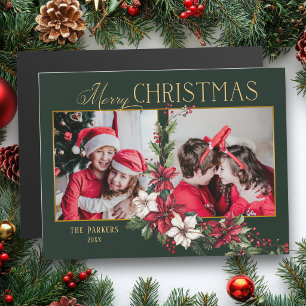 Carte Magnétique Colorés 2-Photo Joyeux Noël Poinsettias
