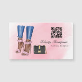 Carte Magnétique Concepteur de mode rose et or Code QR (Devant)