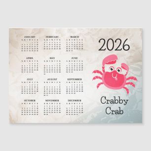 Carte Magnétique Conception de crabe grincheux Calendrier 2026