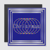 Carte Magnétique Conception de lumières de Noël sur le bleu avec de (Devant / Derrière)