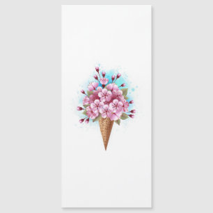 Carte Magnétique Cône rose Sakura crème glacée gaufre