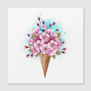 Carte Magnétique Cône rose Sakura crème glacée gaufre