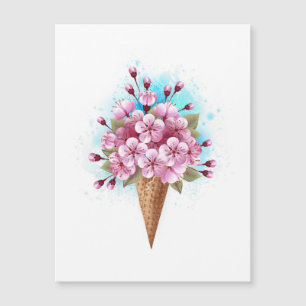 Carte Magnétique Cône rose Sakura crème glacée gaufre