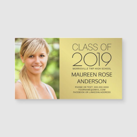 Carte Magnétique Contact de photo de diplômé de feuille d'or de (Devant)