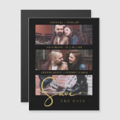 Carte Magnétique Cool Black Golden Romantic Wedding 3 Multi Photos (Devant / Derrière)