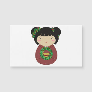 Carte Magnétique Corbeille de Noël Kokeshi