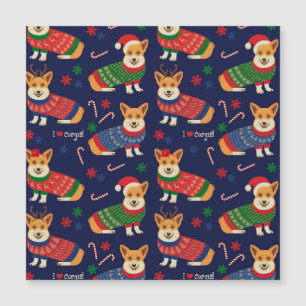 Carte Magnétique Corgis de Noël : Illustration Vintage festive.