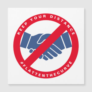 Carte Magnétique Coronavirus No Handshake #FLATTENTHECURVE Rouge