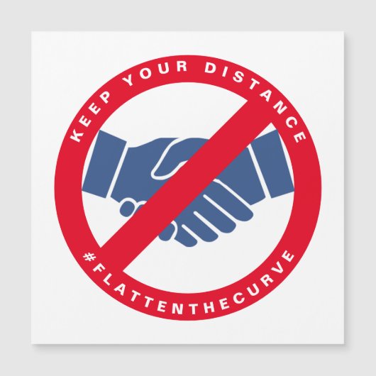 Carte Magnétique Coronavirus No Handshake #FLATTENTHECURVE Rouge (Devant)