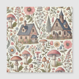 Carte Magnétique Cottagecore Champignons et motifs floraux
