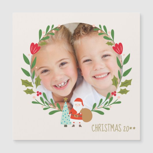 Carte Magnétique Couronne de Noël en houx Photo (Devant)
