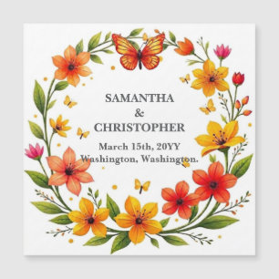 Carte Magnétique Couronne de papillons floraux Mariage Texte person