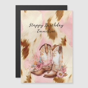 Carte Magnétique Cowgirl Crème rose Brown Casquette et bottes