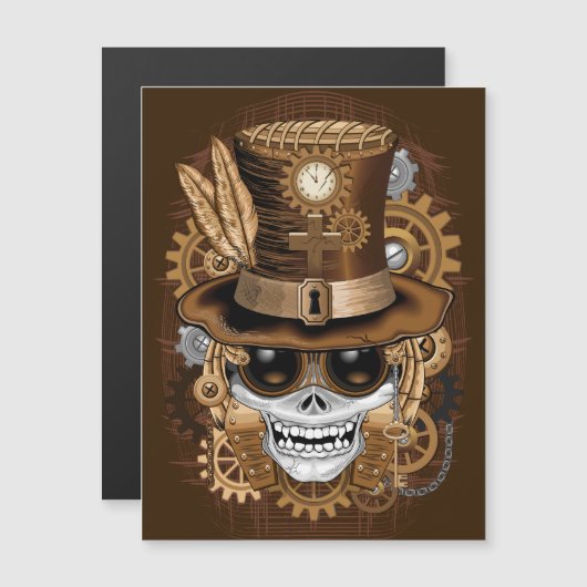 Carte Magnétique Crâne Steampunk Machine Rétro Voodoo (Devant / Derrière)
