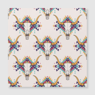 Carte Magnétique Crâne taureau de la tribu : Boho Seamless