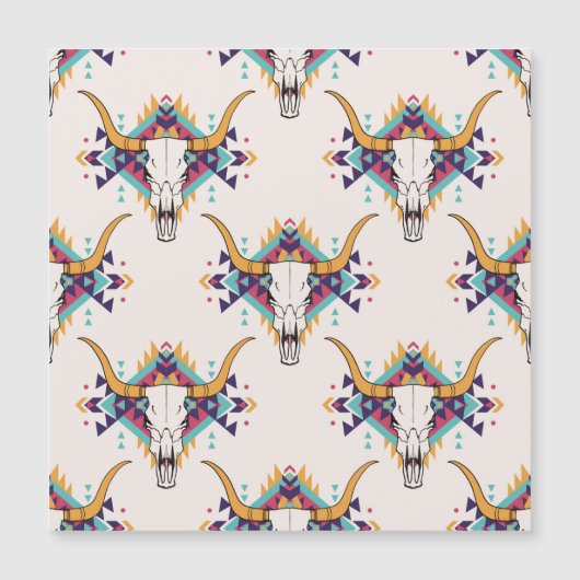 Carte Magnétique Crâne taureau de la tribu : Boho Seamless (Devant)