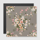 Carte Magnétique Crème, fleurs roses sur gris. (Devant / Derrière)