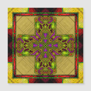Carte Magnétique Croix celtique en verre coloré rouge et or