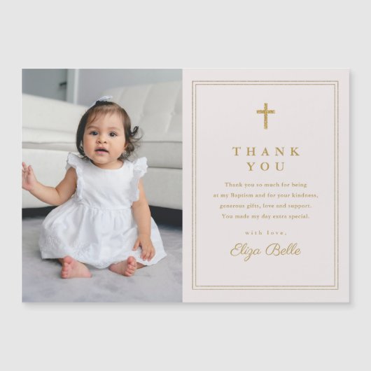 Carte Magnétique Croix d'or classique Baptême photo (Devant)