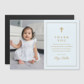 Carte Magnétique Croix d'or classique photo Baptême Merci (Devant / Derrière)