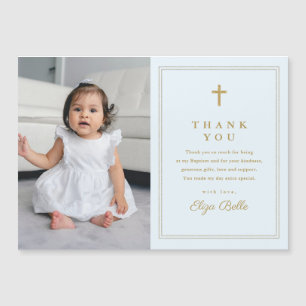Carte Magnétique Croix d'or classique photo Baptême Merci