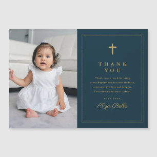 Carte Magnétique Croix d'or classique photo Baptême Merci
