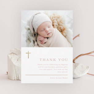 Carte Magnétique Croix minimaliste d'or moderne photo Baptême Merci