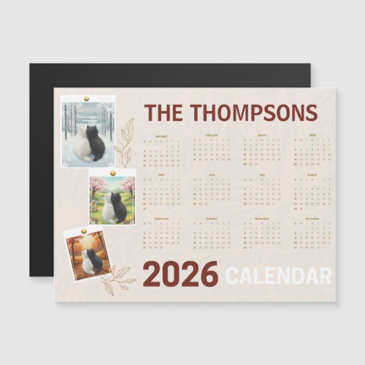 Carte Magnétique Custom 2026 Calendar with Seasonal Cat (Devant / Derrière)