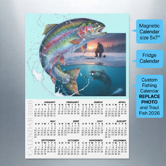 Carte Magnétique Custom Fishing Fridge Calendar 2026 / Your Photo
