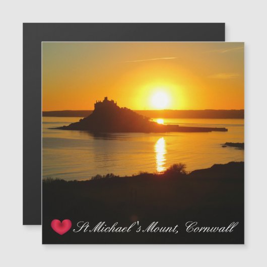 Carte Magnétique Custom Heart St Michaels Mount Cornwall Sunset (Devant / Derrière)