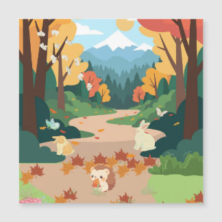 Carte Magnétique Cute Autumn Forest Animals Cozy Landscape Art Post