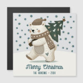Carte Magnétique Cute Bear Christmas Tree Drawing Christmas Card (Devant / Derrière)