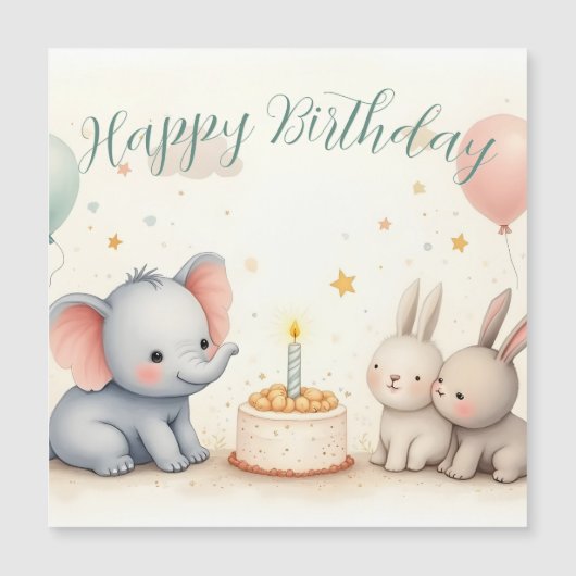 Carte Magnétique Cute Birthday Greeting with Animal Friends (Devant)