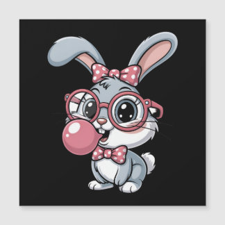 Carte Magnétique Cute Bunny with Glasses Blowing Bubble Gum