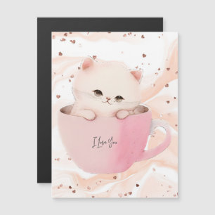 Carte Magnétique Cute chat rose blanc dans une tasse de thé