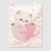 Carte Magnétique Cute chat rose blanc dans une tasse de thé (Devant)