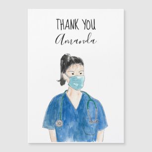 Carte Magnétique Cute Merci Nurse Custom Aquarelle Coiffure noire