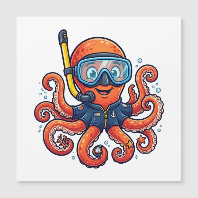 Carte Magnétique Cute Snorkeling Octopus - Ocean Explorer (Devant)
