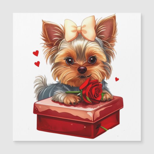 Carte Magnétique Cute yorky coeurs Mother´s day-Valentine´s (Devant)