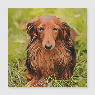 Carte Magnétique Dachshund Brown Wiener Sur L'Herbe Dans Le Jardin