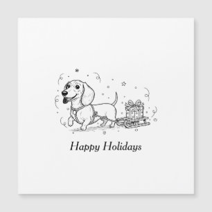 Carte Magnétique Dachshund tirant un traîneau avec des cadeaux de N
