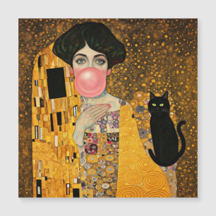 Carte Magnétique Dame à la gomme à mâcher rose avec chat noir Gusta