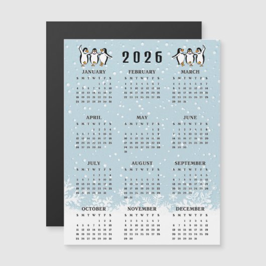 Carte Magnétique Dancing Penguins 2026 Calendar Magnetic Card (Devant / Derrière)