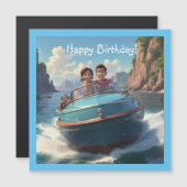 Carte magnétique d'anniversaire de bateau à moteur (Devant / Derrière)