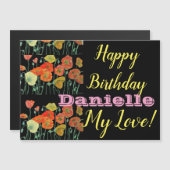 Carte magnétique d'anniversaire orangée Black Popp (Devant / Derrière)