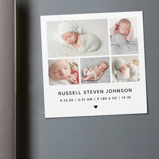 Carte magnétique d'annonce de naissance avec 5 pho