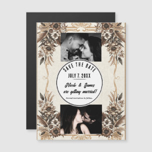 Carte Magnétique Date d'enregistrement de mariage floral bohème vin