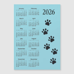 Carte magnétique de calendrier 2026 Pawprints Desi