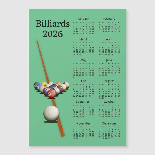 Carte magnétique de calendrier de billard 2026 (Devant)