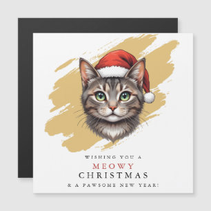 Carte magnétique de chat de Noël moderne avec chap